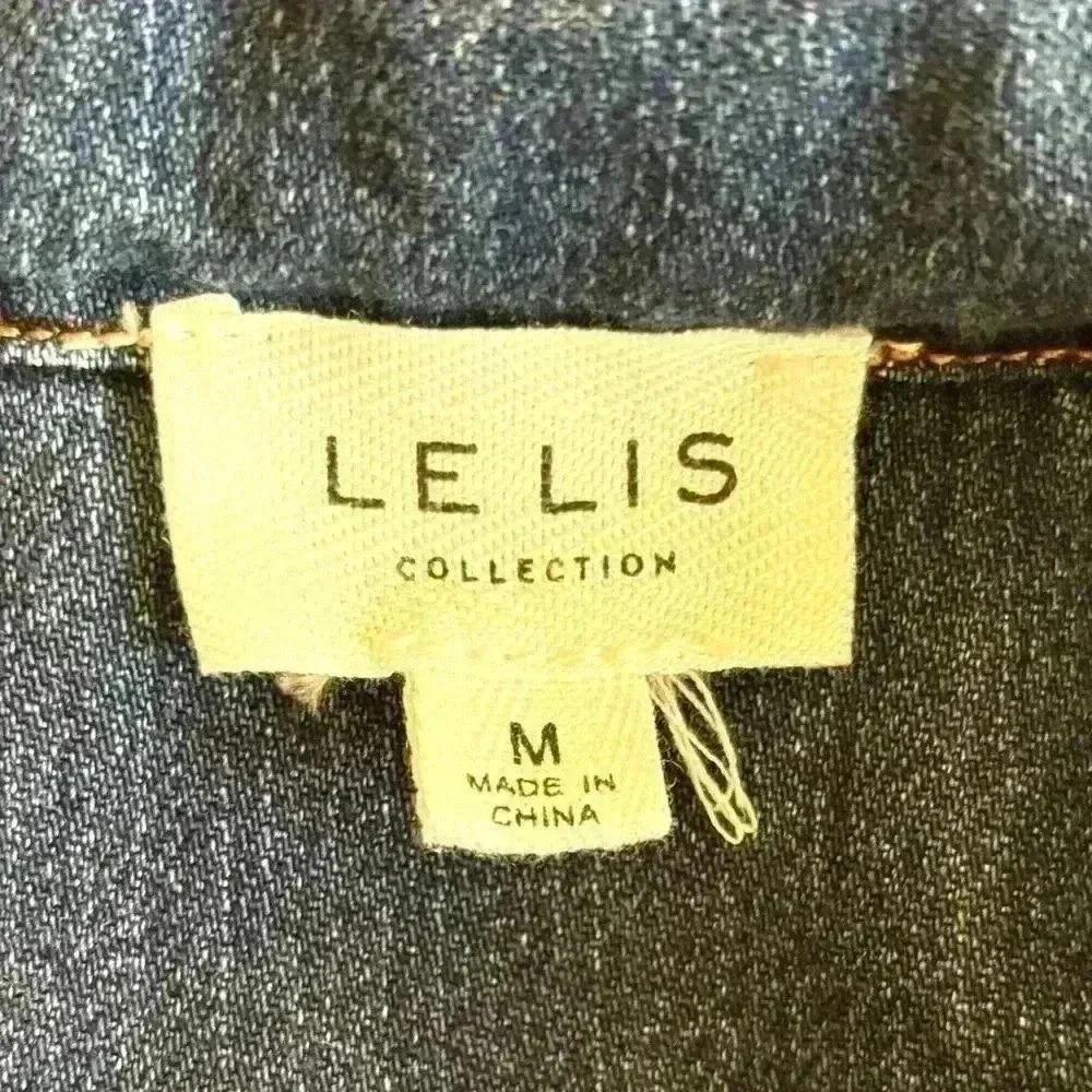 Le Lis Denim “70’s” Retro Collared Button Down Fitted Raw Hem Jean Dress Size M - Picture 13 of 16